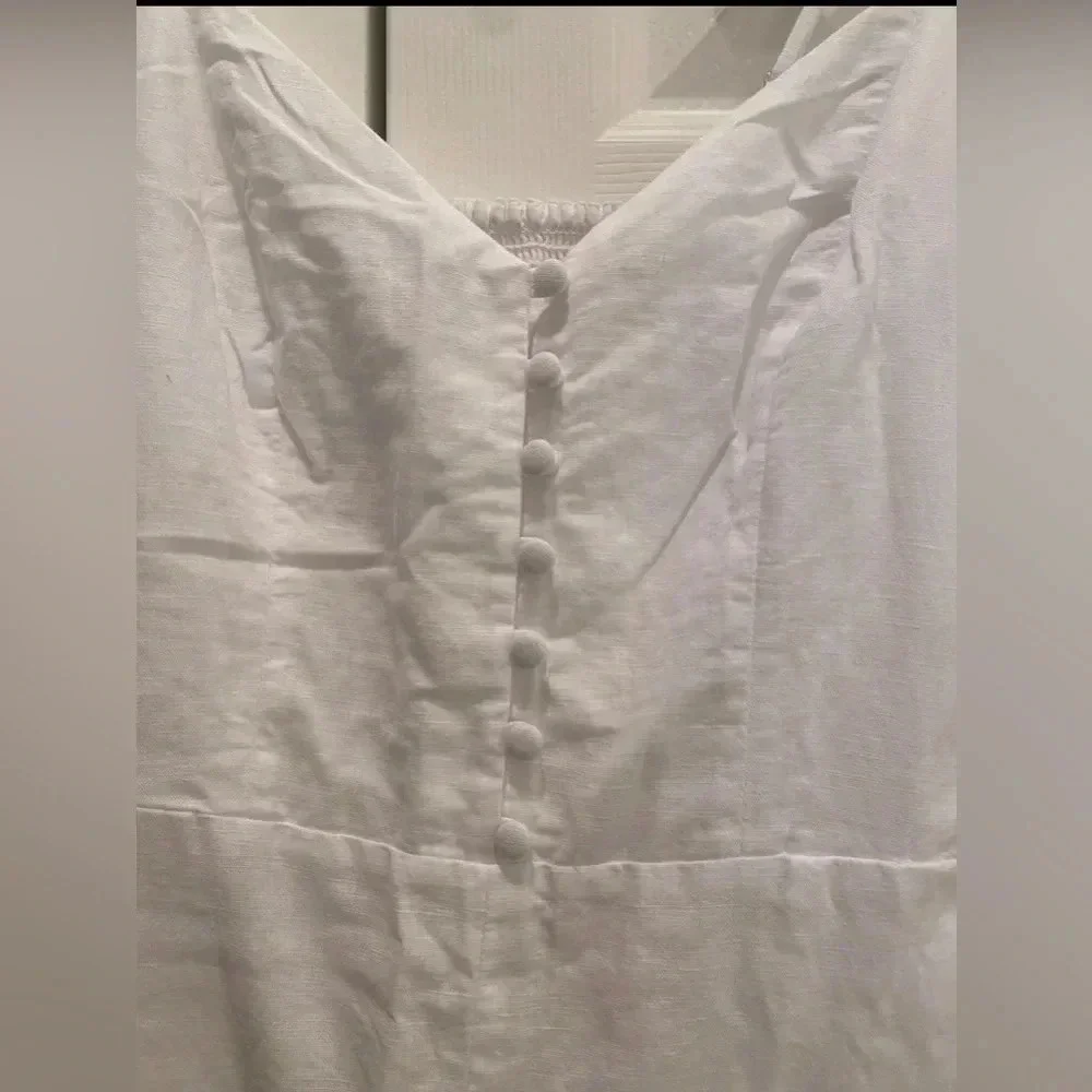 Banana Republic Linen Cotton White Wide Leg Cropped Jumpsuit‎ Pockets WM's 0 EUC